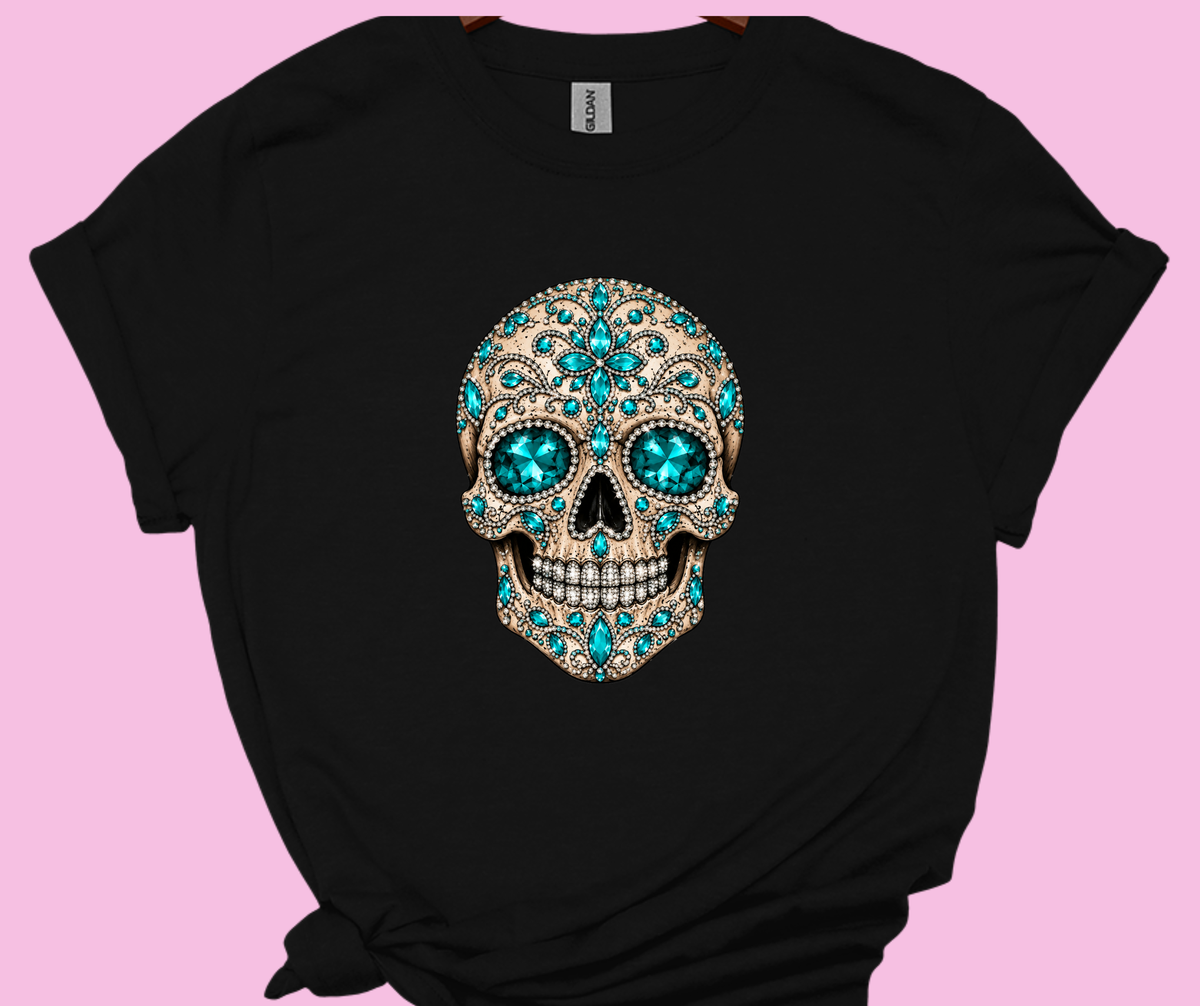 Sassy Server-glitter skull blue