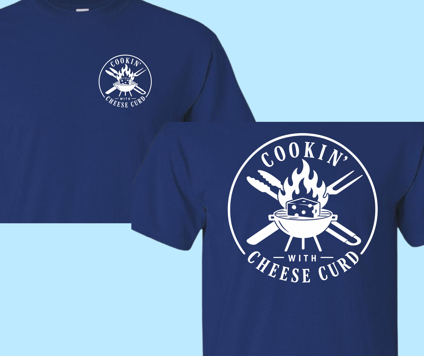 Cookin' with Cheese Curd- White logo front/back Navy