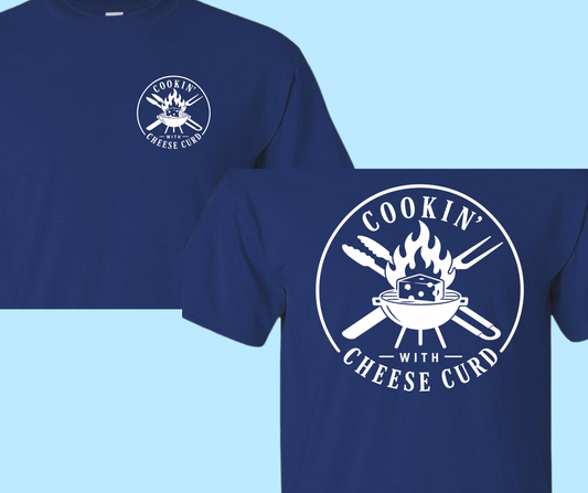 Cookin' with Cheese Curd- White logo front/back Navy